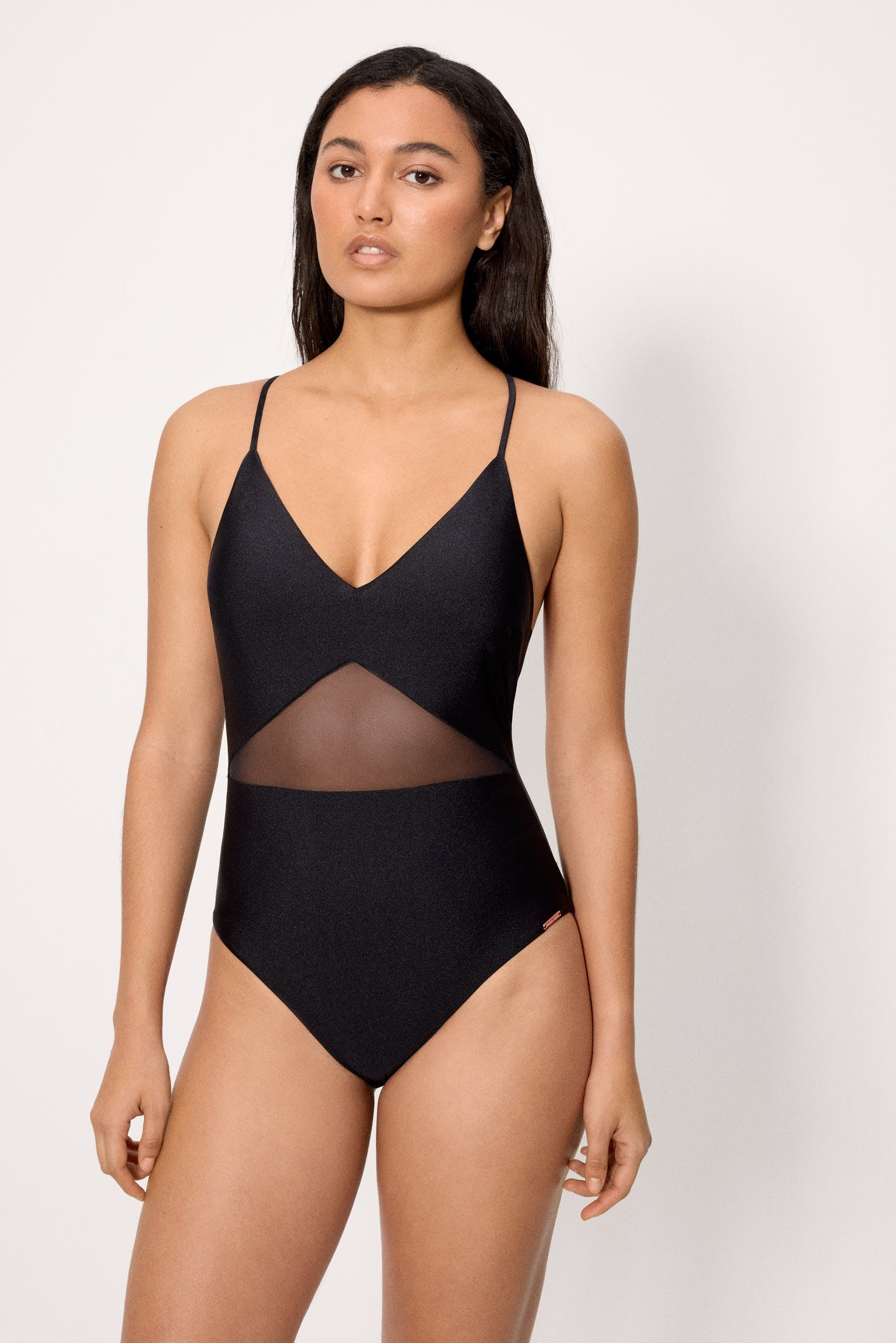 Fato de Banho Preto com Tule Transparente e Brilho – Copa B