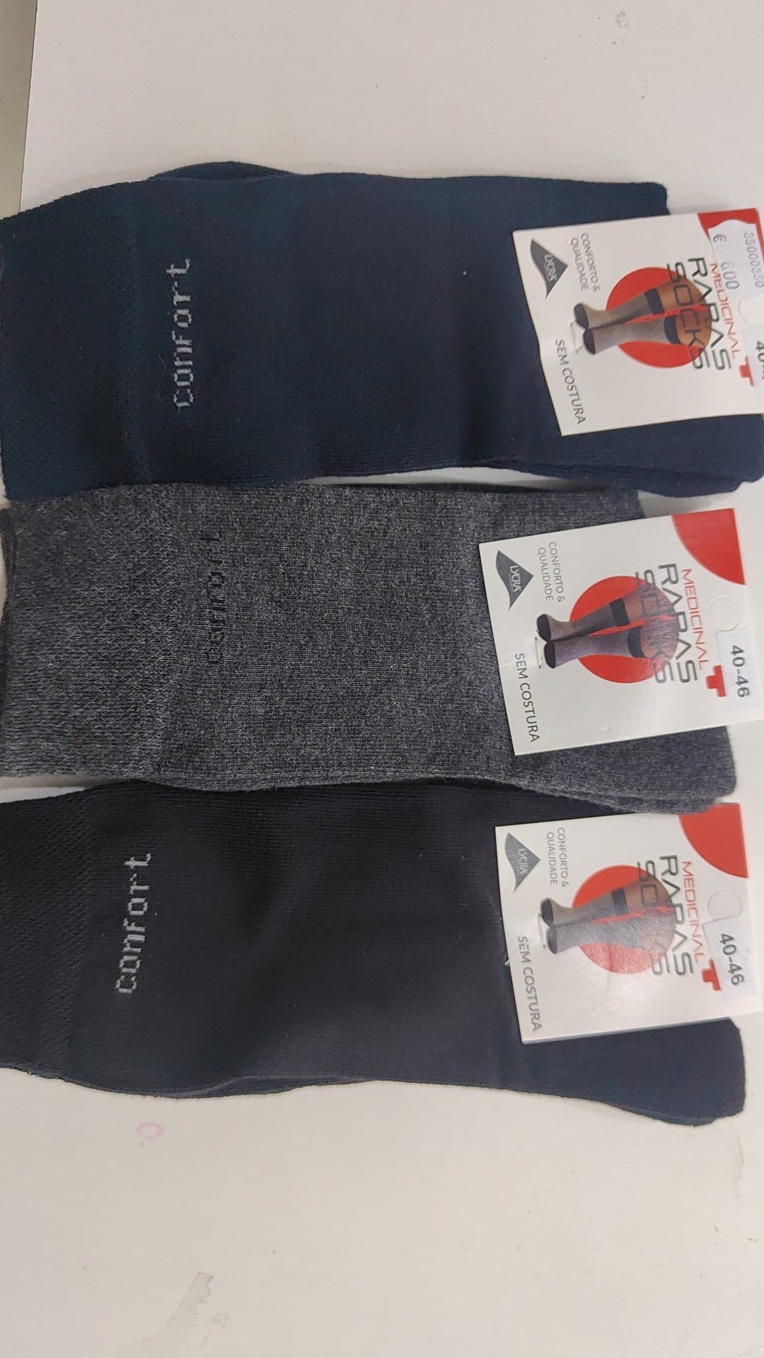 Pack 3 pares Meias Medicinais de Algodão Com Felpo Na Palmilha