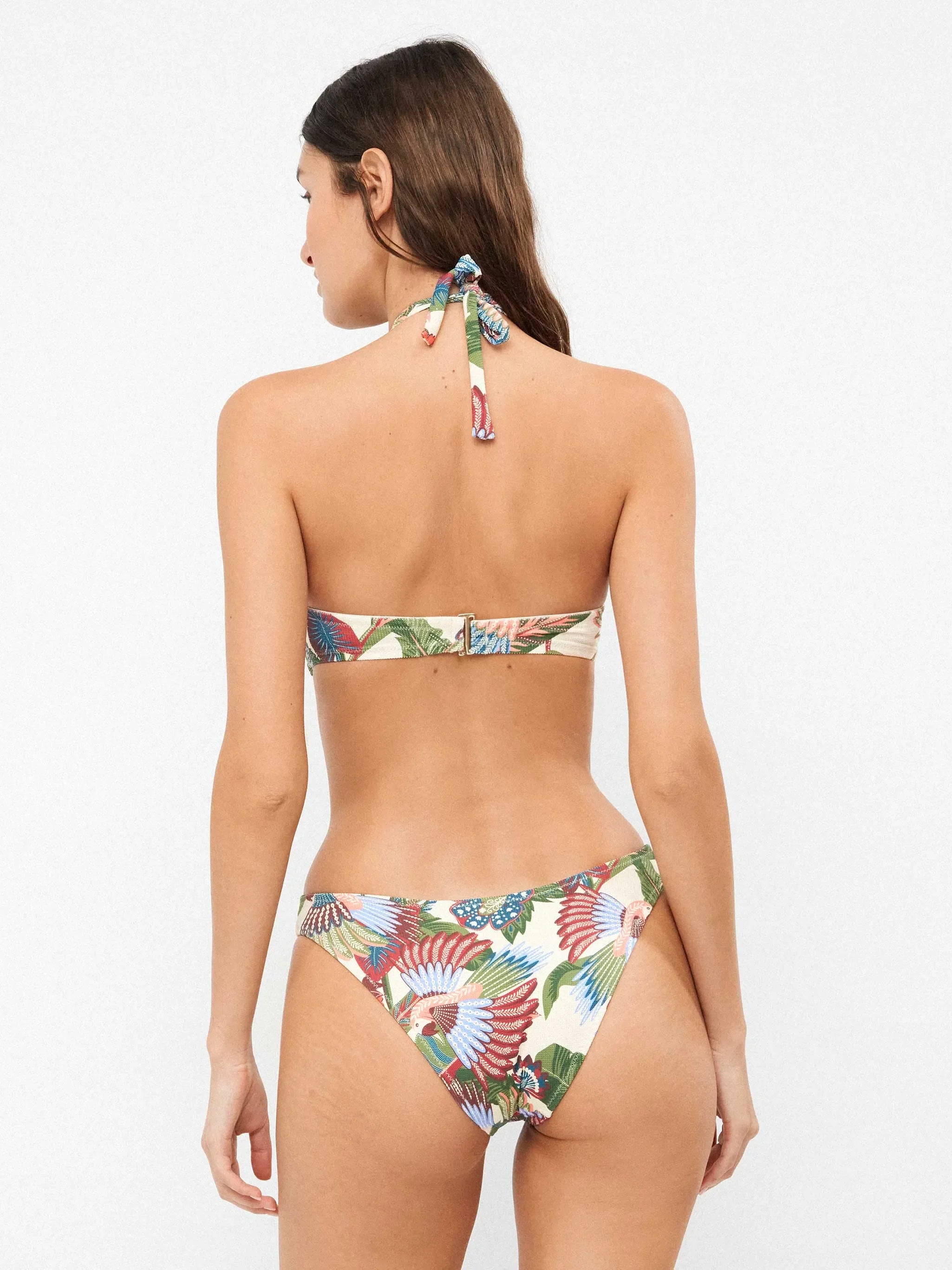 Braga bikini corte en V en tejido de piqué estampado tropical