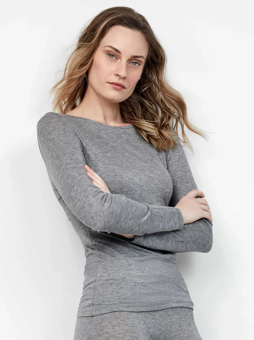 Camisola Térmica de Manga Comprida com Lã e Gola Redonda