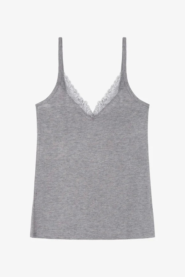 Camisola Térmica de Alças com Lã, Gola em Bico com Renda e Alças Reguláveis