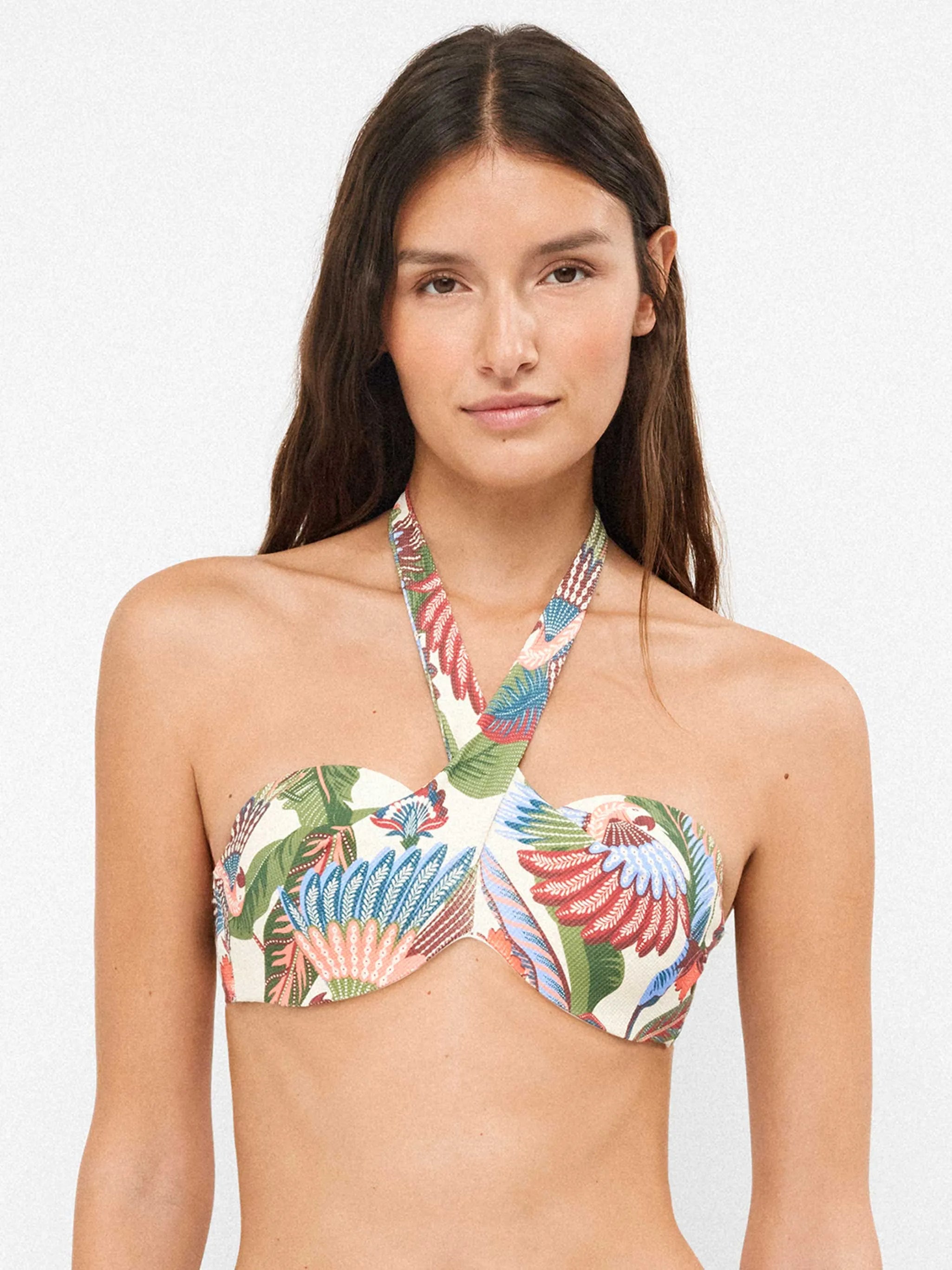 Top bikini bandeau con aro y foam estampado tropical
