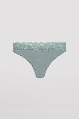 Tanga de algodão natural com detalhe de renda floral