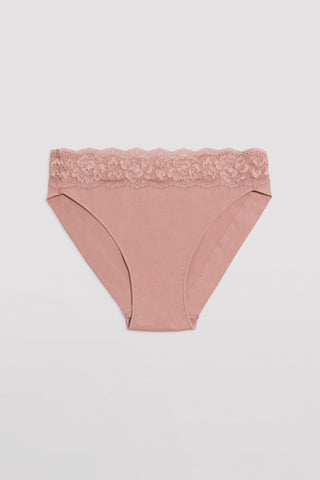 Cueca mini de algodão natural com detalhe de renda