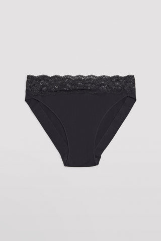Cueca mini de algodão natural com detalhe de renda