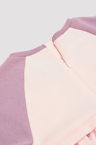 Vestido bebé manga comprida com estampado de unicórnio e bolinhas rosa