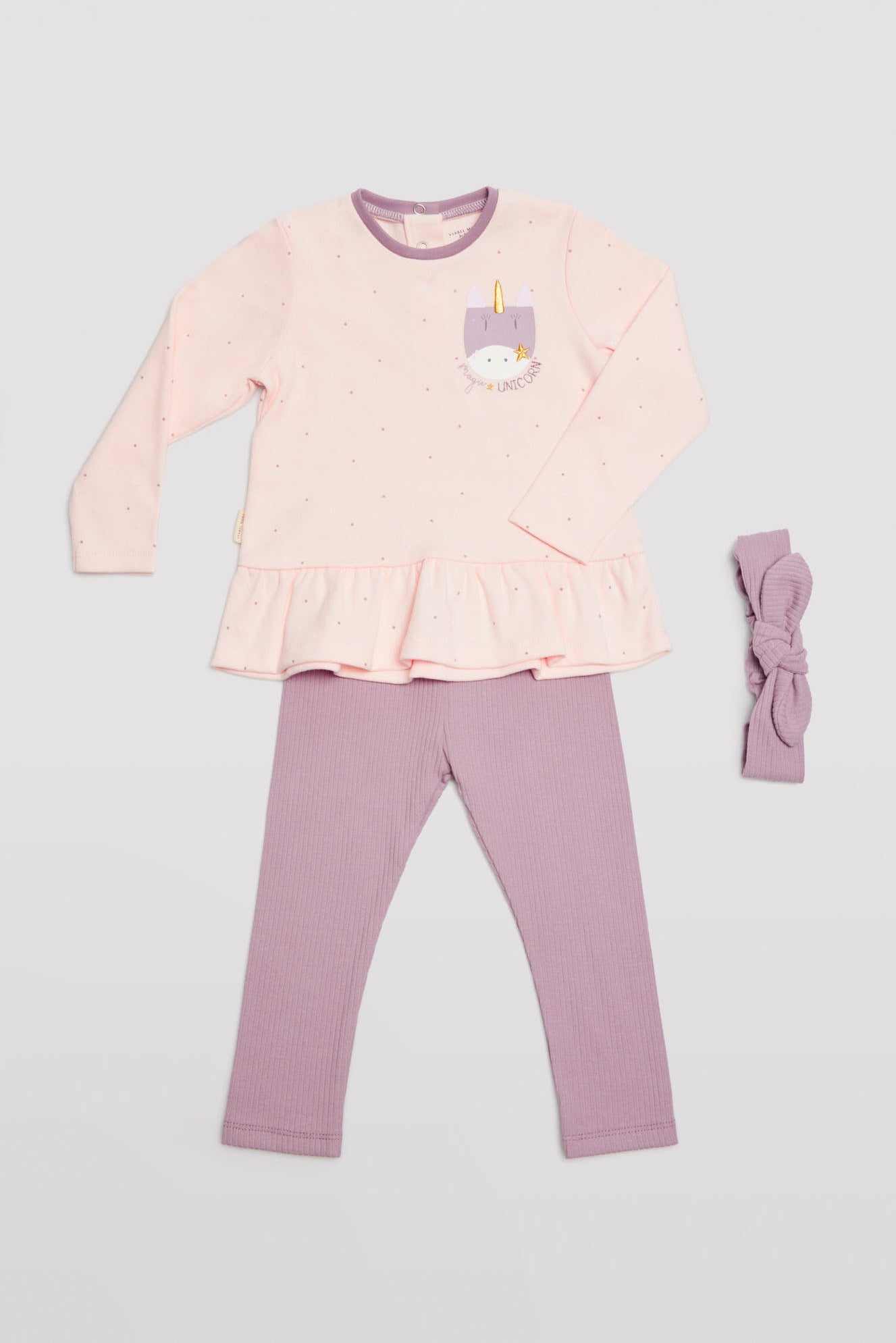 Conjunto bebé de 3 peças com desenho de unicórnio