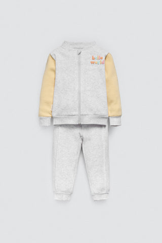 Conjunto bebé casaco e calças jogger Hello World