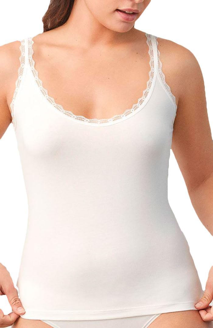 Camisola de Alças Finas para Mulher em Algodão Natural com Renda