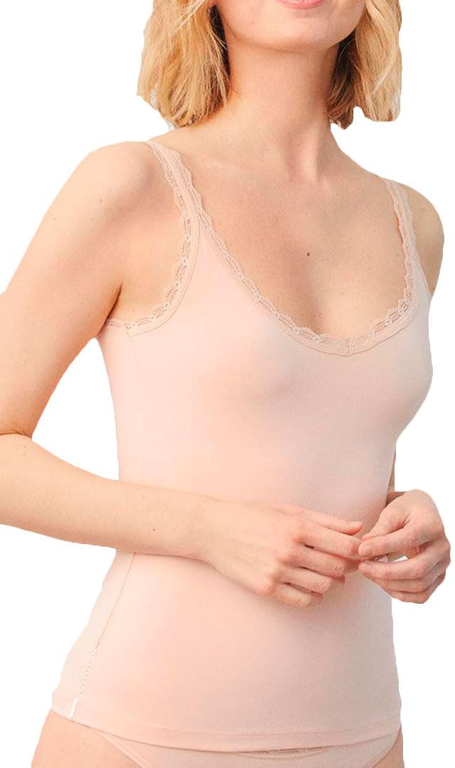 Camisola de Alças Finas para Mulher em Algodão Natural com Renda
