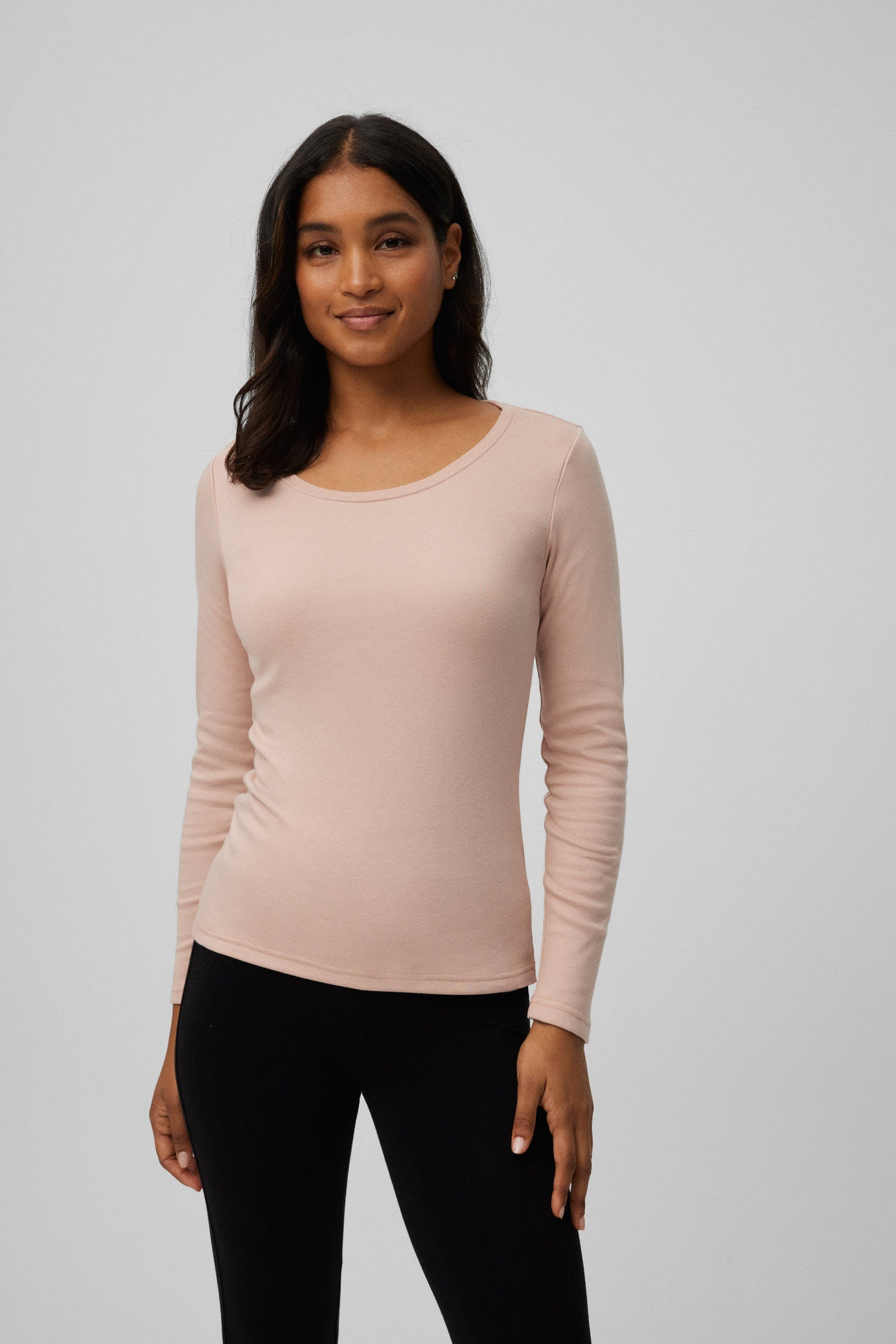 Camisola Térmica Leve de Algodão com Manga Comprida e Gola Redonda