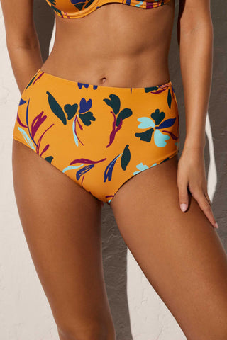 Cueca Biquini alta com estampado de flores