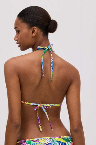 Top biquíni triângulo push-up estampado tropical copa B