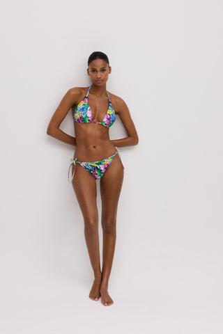 Top biquíni triângulo push-up estampado tropical copa B