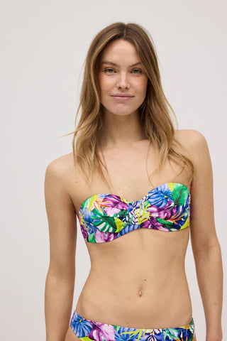 Top biquíni bandeau estampado tropical copa B
