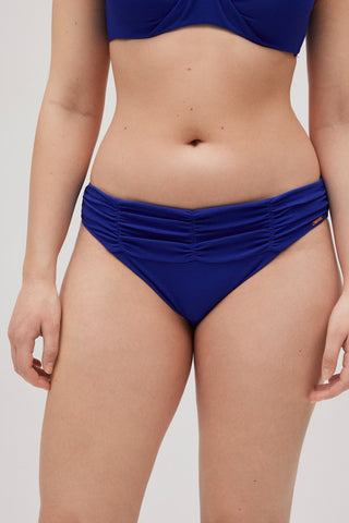 Cueca biquíni drapeada piqué azul-marinho