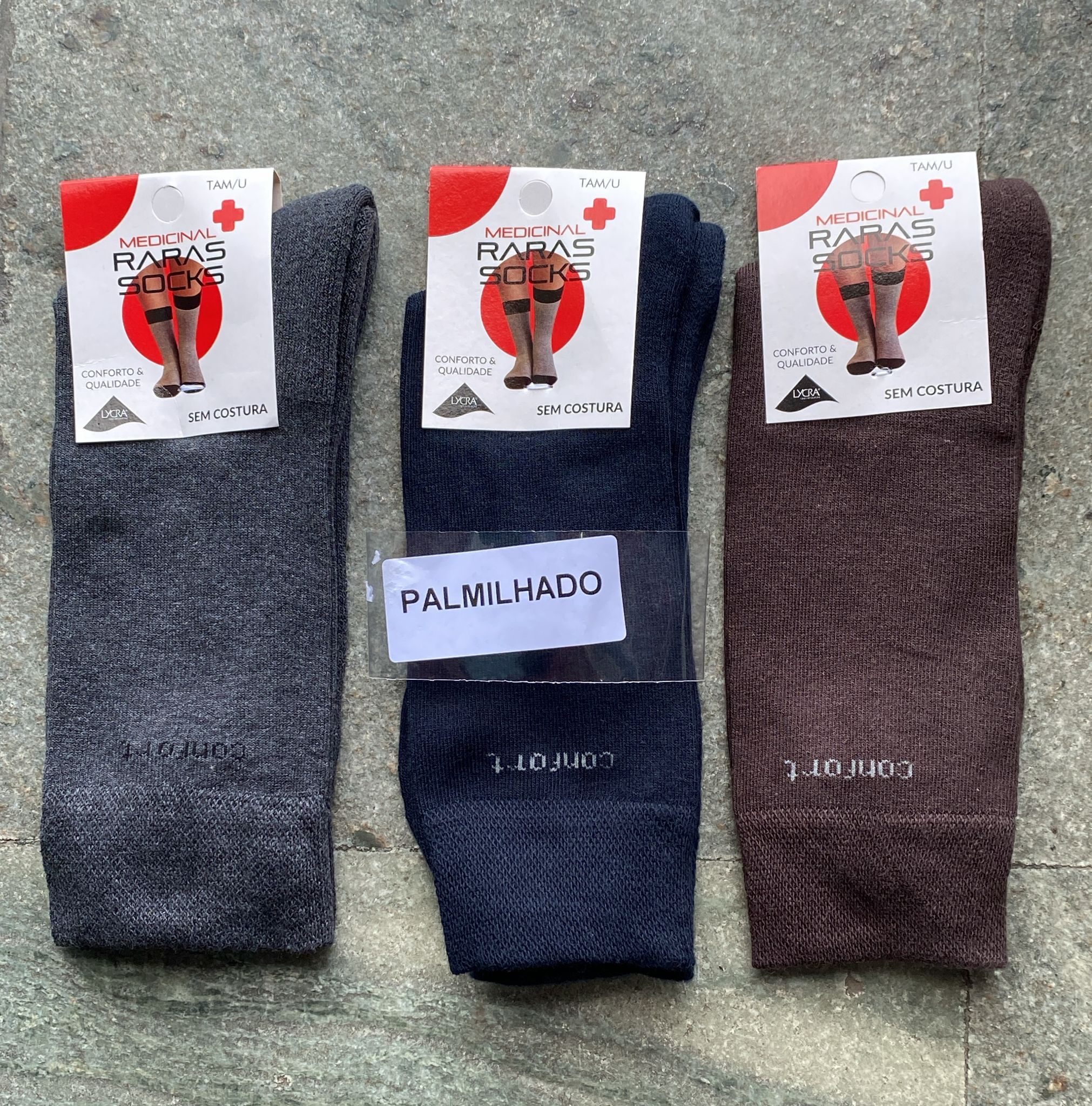 Pack 3 pares Meias Medicinais de Algodão Com Felpo Na Palmilha