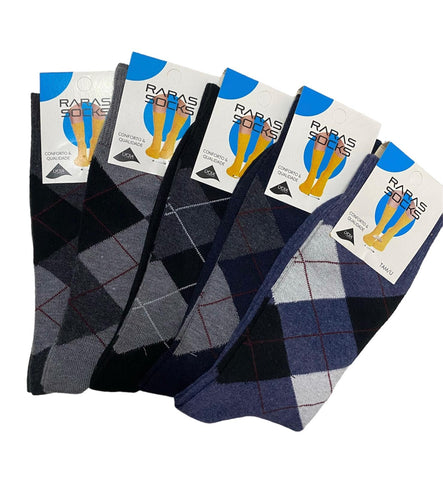 Pack 5 meias Algodão Com Licra, Losangos
