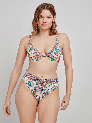 Cueca de biquíni estampada de cintura alta