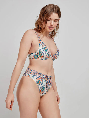 Cueca de biquíni estampada de cintura alta