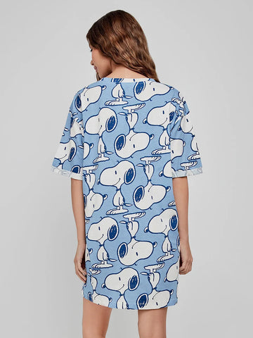 Camisa de dormir em algodão com estampado Snoopy