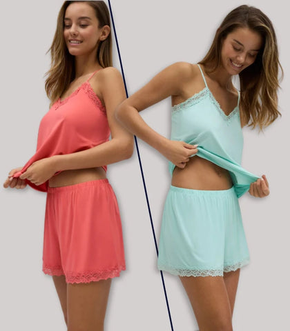 Conjunto Camisola de Alças e Calções com Renda