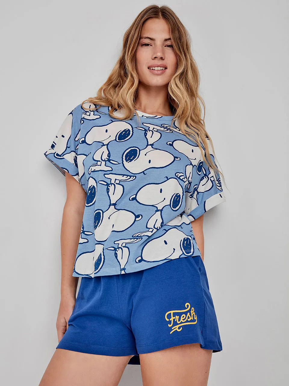 Pijama curto em algodão com estampado Snoopy