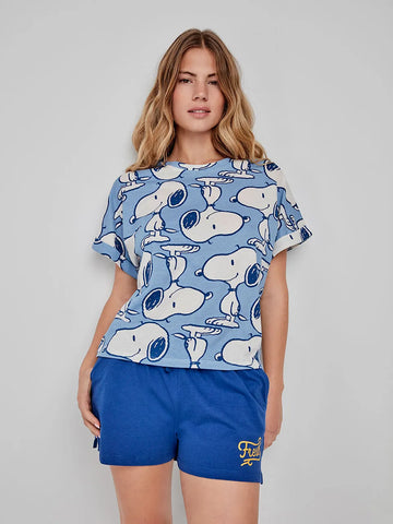 Pijama curto em algodão com estampado Snoopy