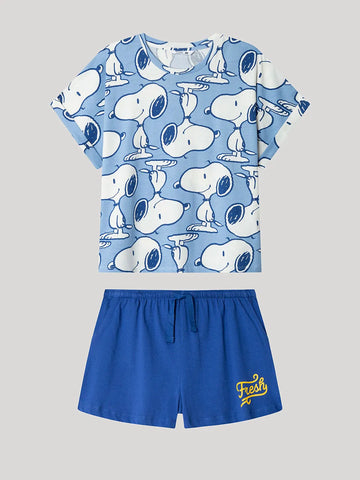 Pijama curto em algodão com estampado Snoopy