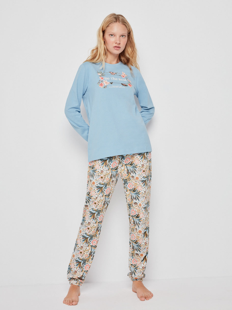 Pijama largo algodón mujer estampado floral