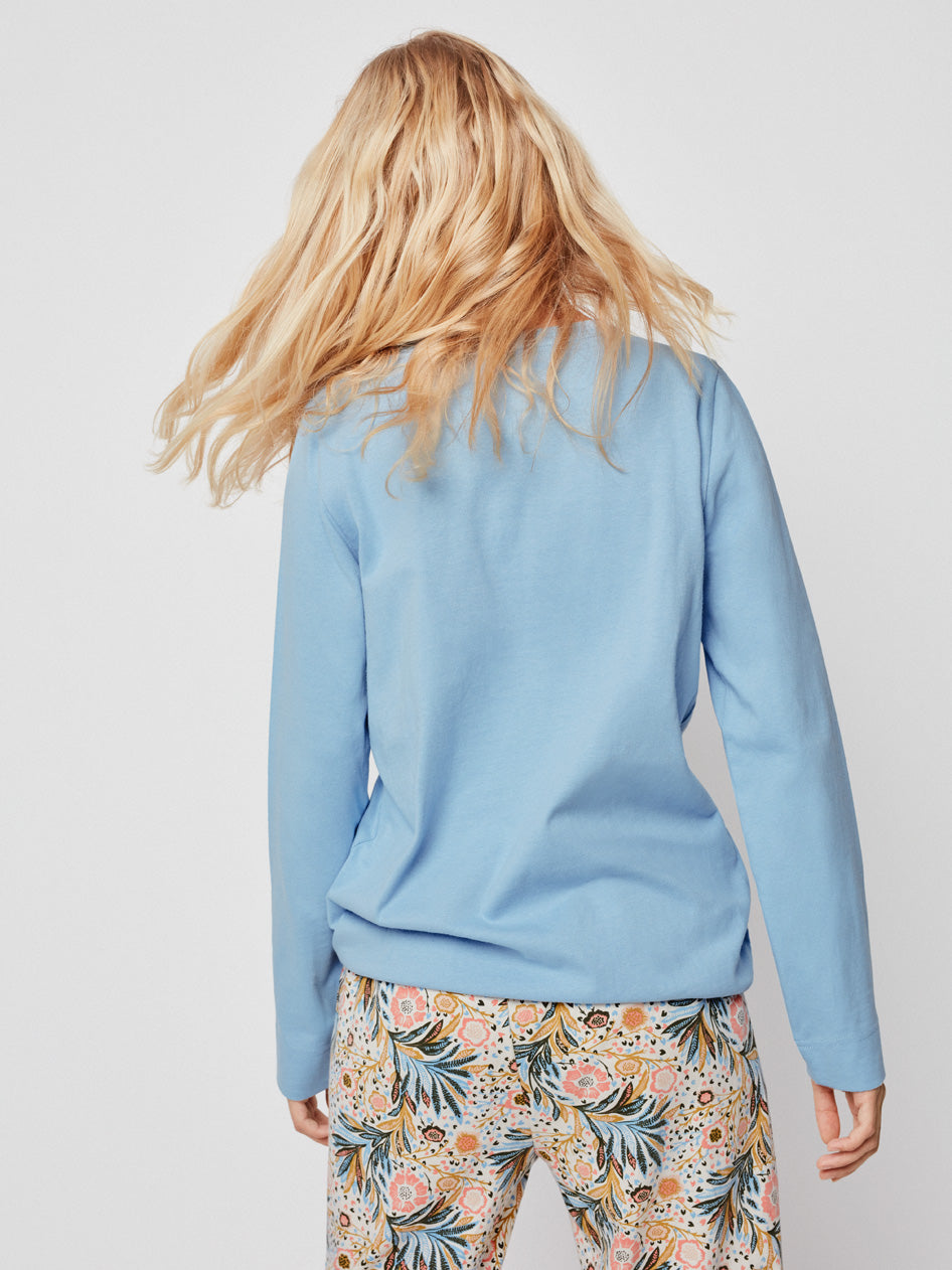 Pijama comprido de mulher em algodão com estampado floral