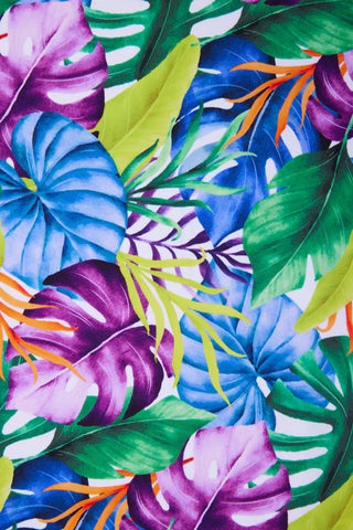 Cueca biquíni midi azul com estampado tropical