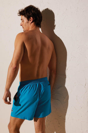 Fato de banho meia perna azul detalhe bolso - Rarassocks